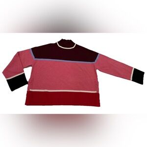 T by Talbots Women’s Colorblock Mock Neck Pullover Sweater Petite SP Multicolor